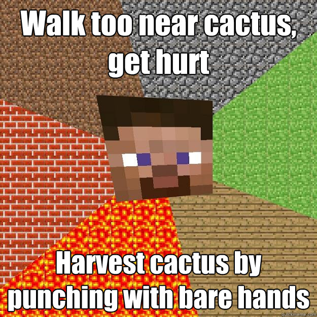 Walk too near cactus, get hurt Harvest cactus by punching with bare hands - Walk too near cactus, get hurt Harvest cactus by punching with bare hands  Minecraft