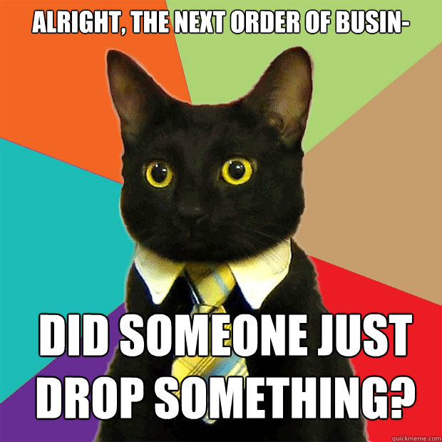 ALRIGHT, THE NEXT ORDER OF BUSIN- DID SOMEONE JUST DROP SOMETHING?  Business Cat