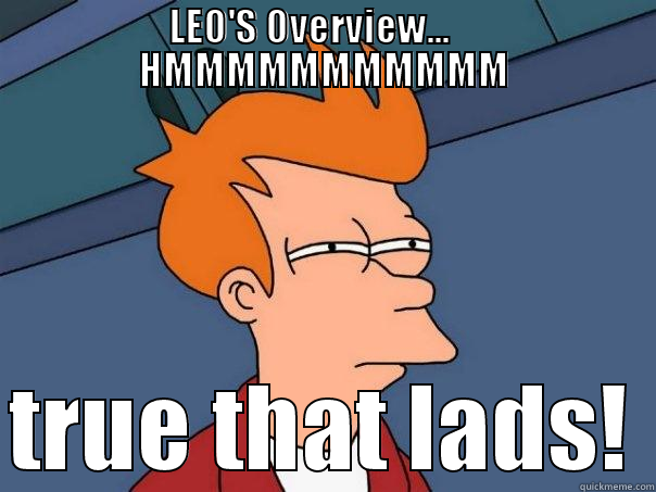          LEO'S OVERVIEW...              HMMMMMMMMMMM TRUE THAT LADS! Futurama Fry