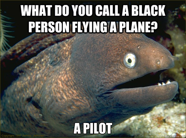 what do you call a black person flying a plane? A Pilot  Bad Joke Eel