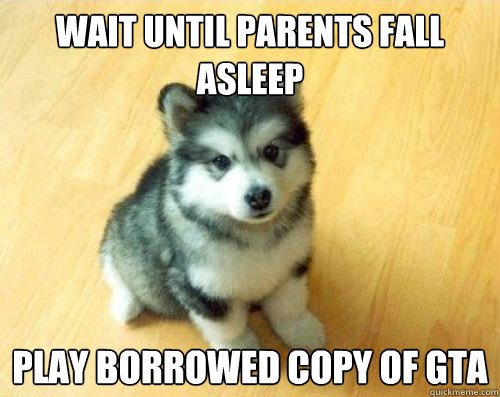 Wait until parents fall asleep play borrowed copy of GTA  Baby Courage Wolf