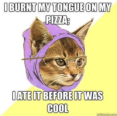 I burnt my tongue on my pizza; I ate it before it was cool  Hipster Kitty