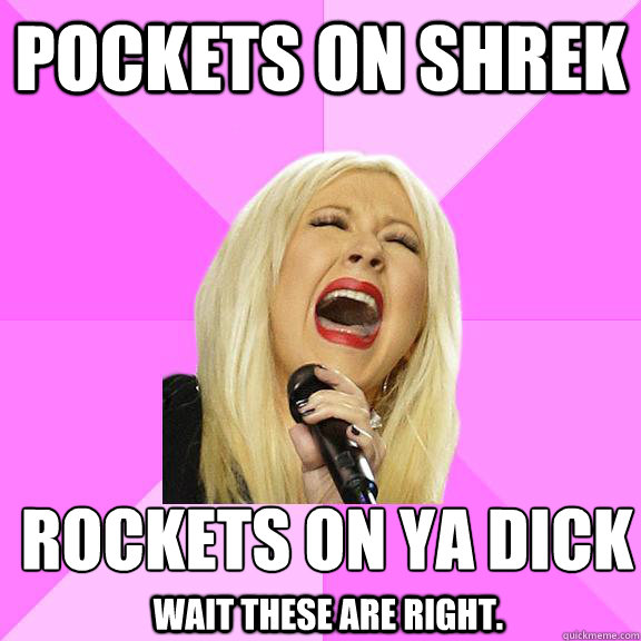 POCKETS ON SHREK ROCKETS ON YA DICK
 WAIT THESE ARE RIGHT.  Wrong Lyrics Christina