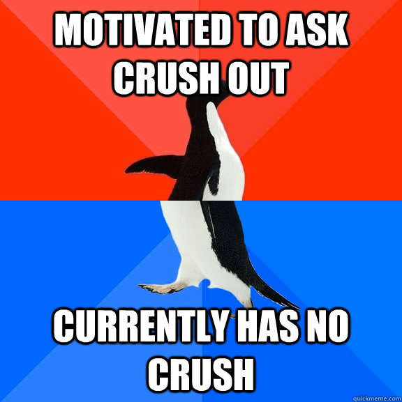 motivated to ask crush out currently has no crush  Socially Awesome Awkward Penguin