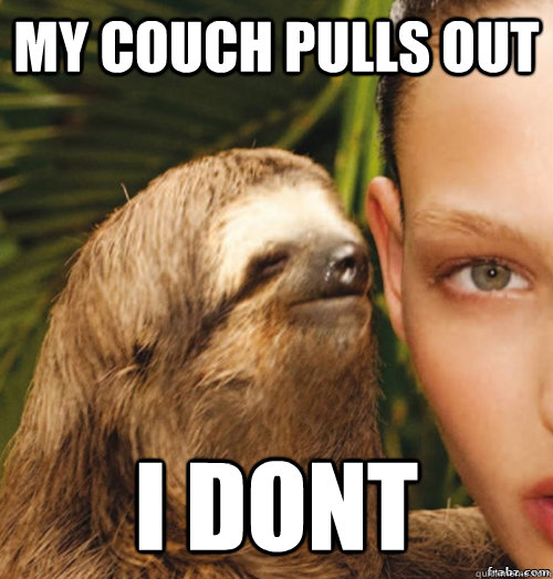 my couch pulls out i dont  rape sloth