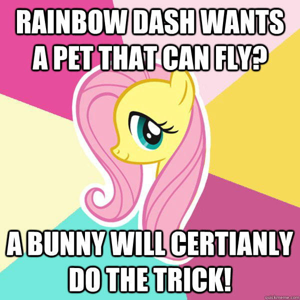 rainbow dash wants a pet that can fly? a bunny will certianly do the trick!  Fluttershy