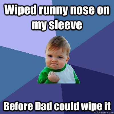 Wiped runny nose on my sleeve Before Dad could wipe it  Success Kid