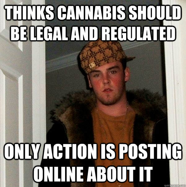 Thinks cannabis should be legal and regulated Only action is posting online about it  Scumbag Steve