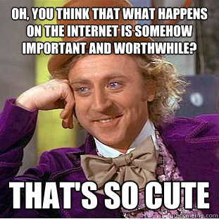 Oh, you think that what happens on the internet is somehow important and worthwhile? that's so cute  Condescending Wonka