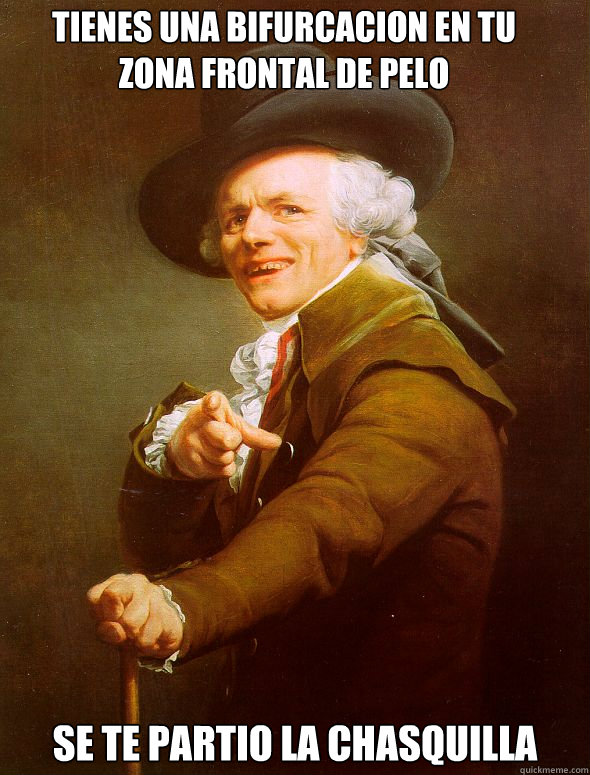 tienes una bifurcacion en tu 
zona frontal de pelo se te partio la chasquilla  Joseph Ducreux