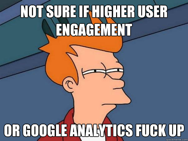 Not sure if higher user engagement  Or google analytics fuck up  Futurama Fry