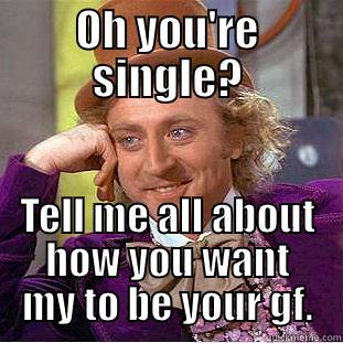 OH YOU'RE SINGLE? TELL ME ALL ABOUT HOW YOU WANT MY TO BE YOUR GF. Condescending Wonka