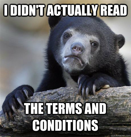 I DIDN'T ACTUALLY READ THE TERMS AND CONDITIONS  Confession Bear