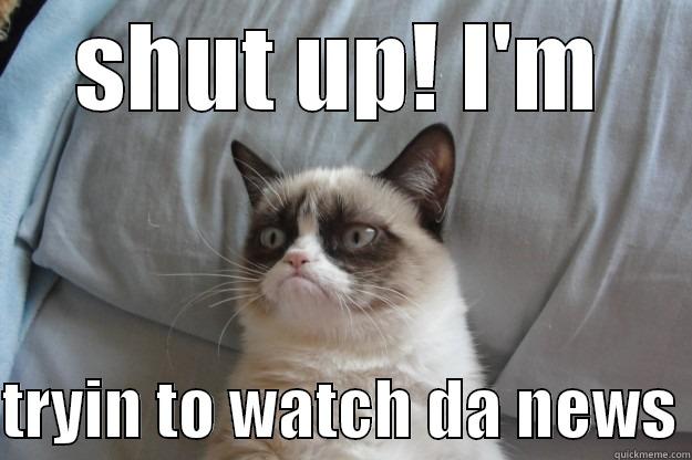 SHUT UP! I'M  TRYIN TO WATCH DA NEWS Grumpy Cat