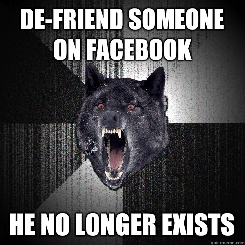 De-friend someone on Facebook  He no longer exists   Insanity Wolf