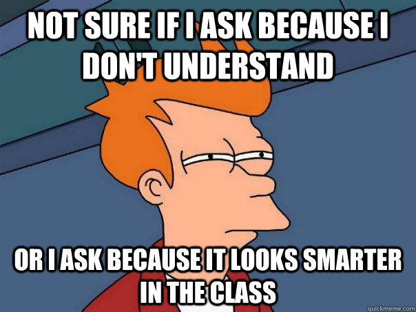 Not sure if I ask because i don't understand Or i ask because it looks smarter in the class  Futurama Fry