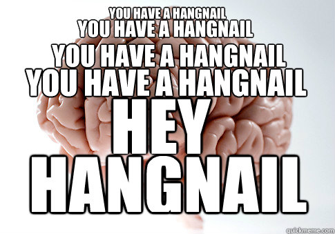 YOU HAVE A HANGNAIL HEY YOU HAVE A HANGNAIL YOU HAVE A HANGNAIL YOU HAVE A HANGNAIL HANGNAIL - YOU HAVE A HANGNAIL HEY YOU HAVE A HANGNAIL YOU HAVE A HANGNAIL YOU HAVE A HANGNAIL HANGNAIL  Scumbag Brain