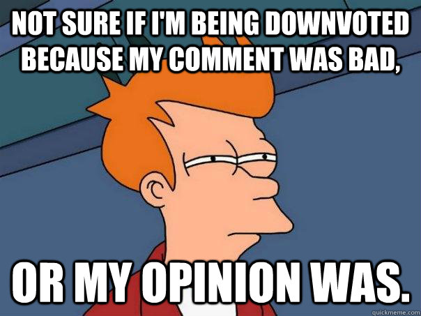 Not Sure If Im Being Downvoted Because My Comment Was Bad Or My Opinion Was Futurama Fry 