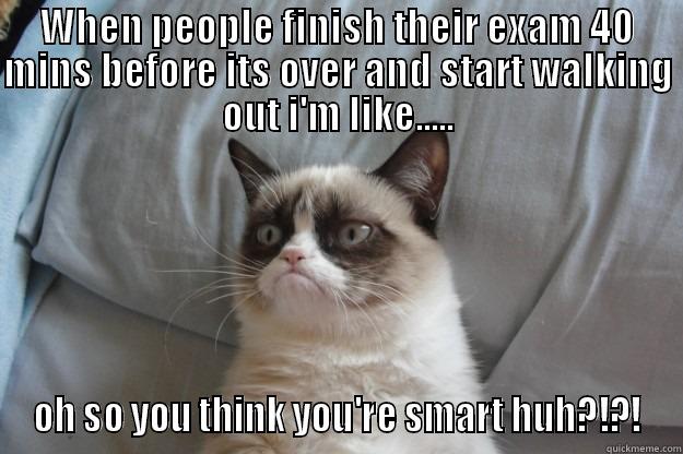 WHEN PEOPLE FINISH THEIR EXAM 40 MINS BEFORE ITS OVER AND START WALKING OUT I'M LIKE..... OH SO YOU THINK YOU'RE SMART HUH?!?! Grumpy Cat