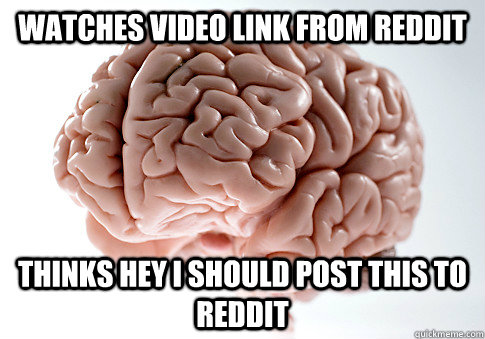 Watches video link from reddit thinks Hey i should post this to reddit  Scumbag Brain