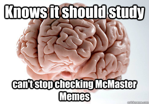 Knows it should study can't stop checking McMaster Memes   Caption 4 goes here  Scumbag Brain