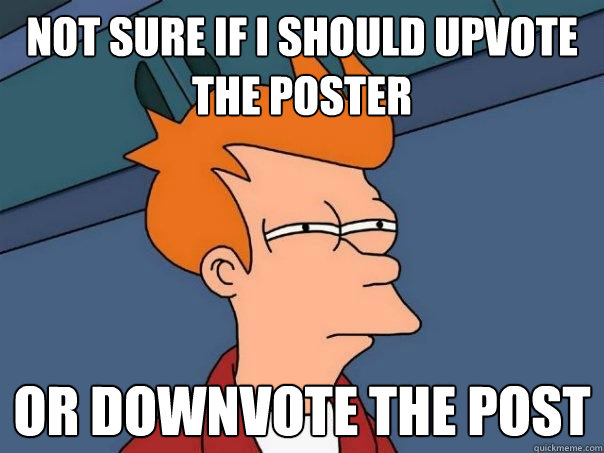 Not sure If I should Upvote the Poster  Or Downvote the post  Futurama Fry