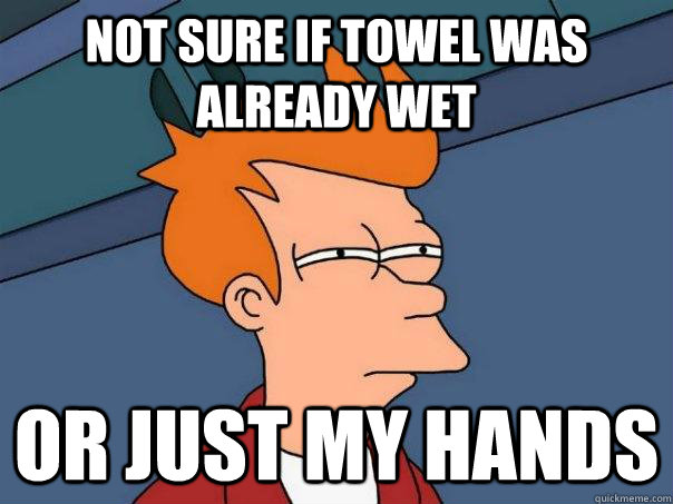 Not sure if towel was already wet or just my hands - Not sure if towel was already wet or just my hands  Futurama Fry