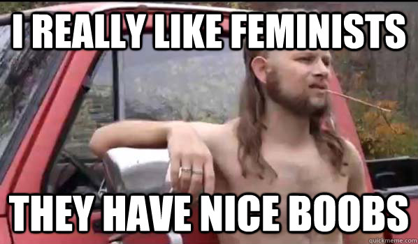 I really like feminists they have nice boobs  Almost Politically Correct Redneck