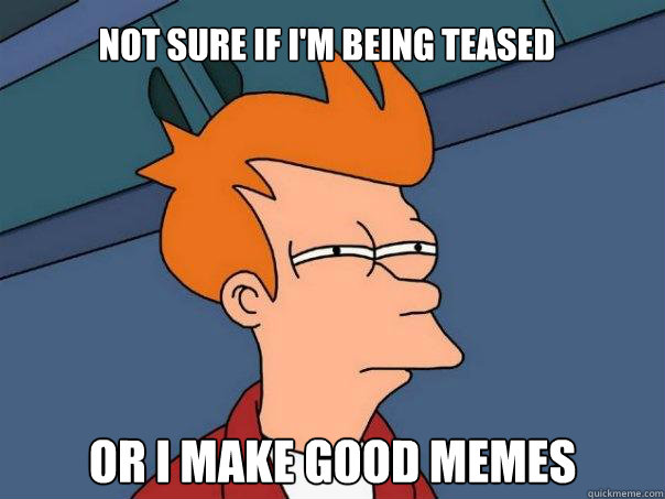 Not Sure if I'm being teased  Or I make good memes   Futurama Fry