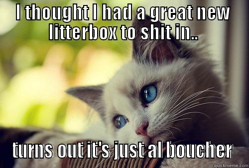 I THOUGHT I HAD A GREAT NEW LITTERBOX TO SHIT IN.. TURNS OUT IT'S JUST AL BOUCHER First World Problems Cat