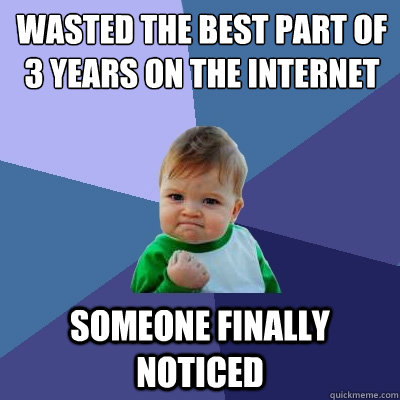 wasted the best part of 3 years on the internet someone finally noticed  Success Kid