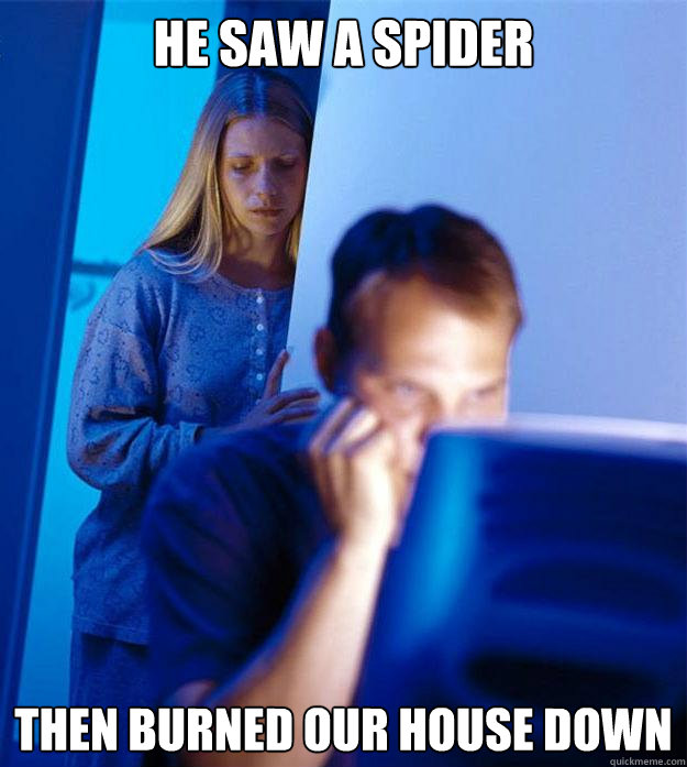 He saw a spider Then burned our house down - He saw a spider Then burned our house down  Redditors Wife