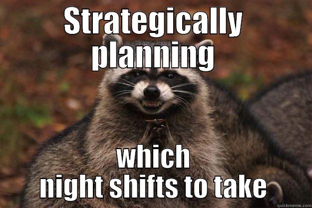 Planning which shifts to take - STRATEGICALLY PLANNING WHICH NIGHT SHIFTS TO TAKE Evil Plotting Raccoon