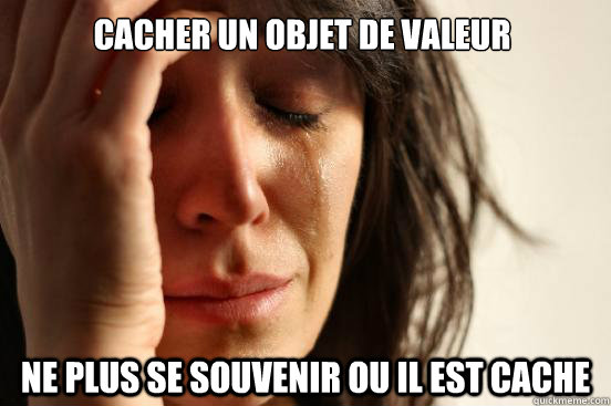 Cacher un objet de valeur ne plus se souvenir ou il est cache   First World Problems