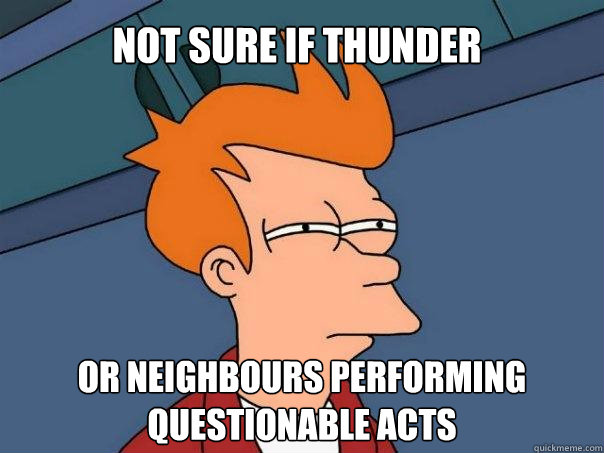 Not sure if thunder Or neighbours performing questionable acts  Futurama Fry