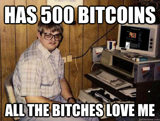 has 500 bitcoins all the bitches love me  Socially Retarded Computer Nerd