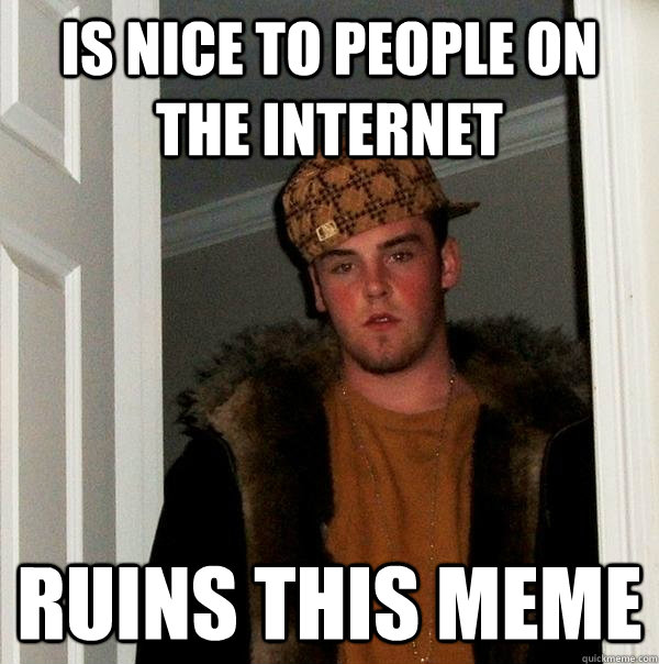 Is nice to people on the internet ruins this meme  Scumbag Steve