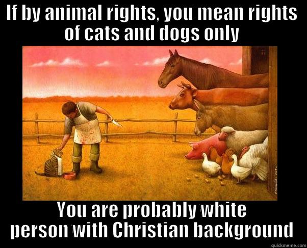 animal rights - IF BY ANIMAL RIGHTS, YOU MEAN RIGHTS OF CATS AND DOGS ONLY YOU ARE PROBABLY WHITE PERSON WITH CHRISTIAN BACKGROUND Misc