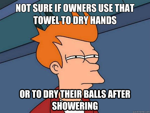 Not sure if owners use that towel to dry hands or to dry their balls after showering  - Not sure if owners use that towel to dry hands or to dry their balls after showering   Futurama Fry