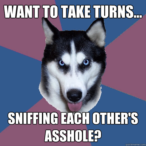 Want to take turns... Sniffing each other's asshole?  Creeper Canine