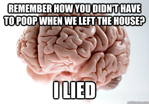 Remember how you didn't have to poop when we left the house? I Lied - Remember how you didn't have to poop when we left the house? I Lied  Scumbag Brain