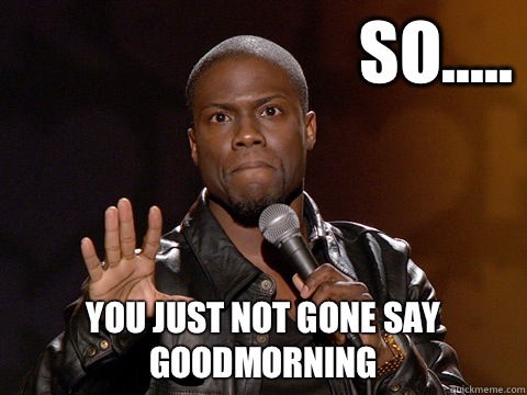 So..... You just not gone say goodmorning   Kevin Hart