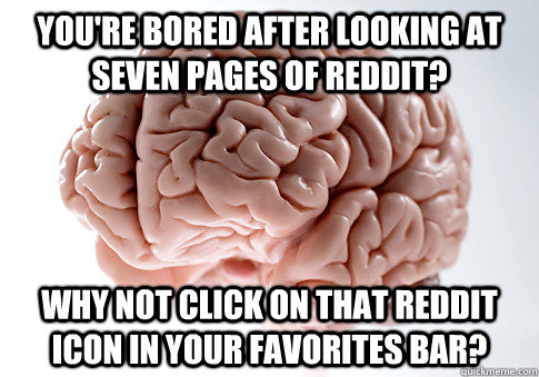 you're bored after looking at seven pages of reddit? why not click on that reddit icon in your favorites bar?  Scumbag Brain