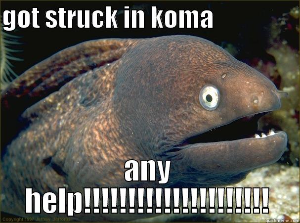 GOT STRUCK IN KOMA                  ANY HELP!!!!!!!!!!!!!!!!!!!!! Bad Joke Eel