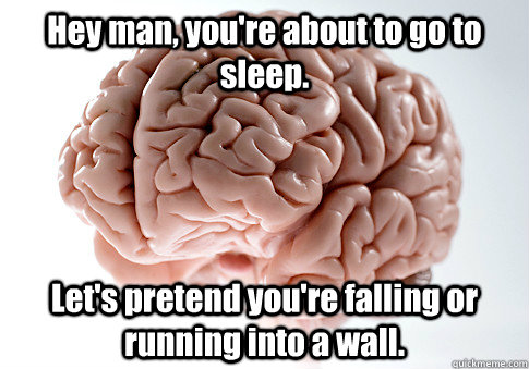 Hey man, you're about to go to sleep. Let's pretend you're falling or running into a wall.  Scumbag Brain