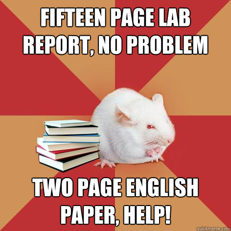 Fifteen page lab report, no problem  two page english paper, help!  Science Major Mouse