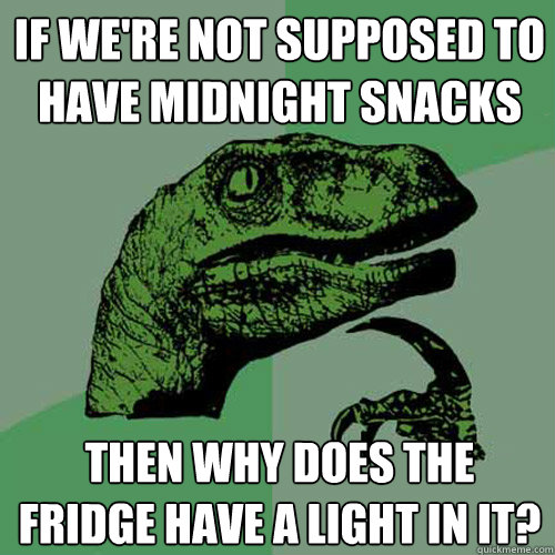 If we're not supposed to have midnight snacks then why does the fridge have a light in it? - If we're not supposed to have midnight snacks then why does the fridge have a light in it?  Philosoraptor