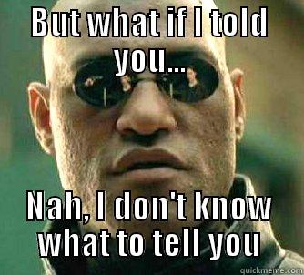 BUT WHAT IF I TOLD YOU... NAH, I DON'T KNOW WHAT TO TELL YOU Matrix Morpheus