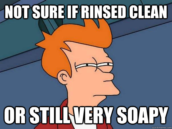 not sure if rinsed clean or still very soapy  Futurama Fry