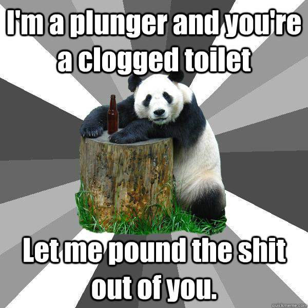 I'm a plunger and you're a clogged toilet Let me pound the shit out of you.  Pickup-Line Panda